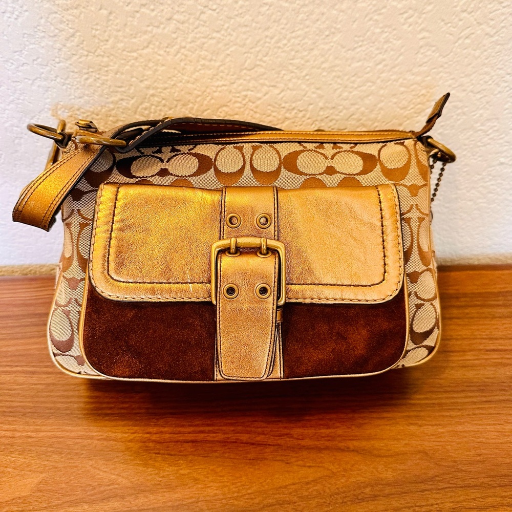 Coach Gold and Brown Crossbody Bag